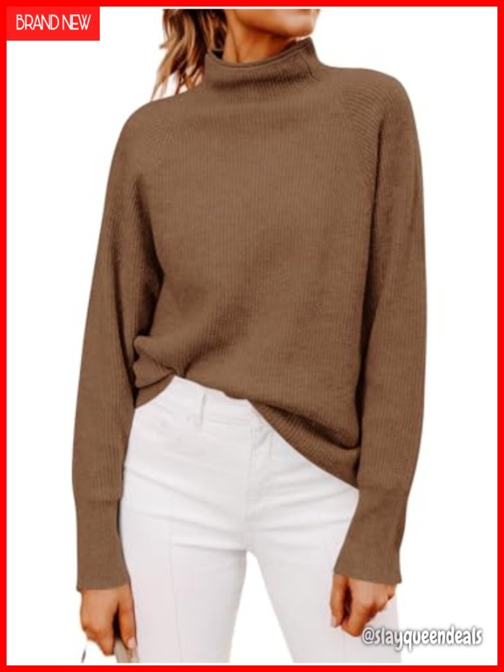 Womens Mock Neck Long Sleeve Ribbed Knit Pullover Sweater